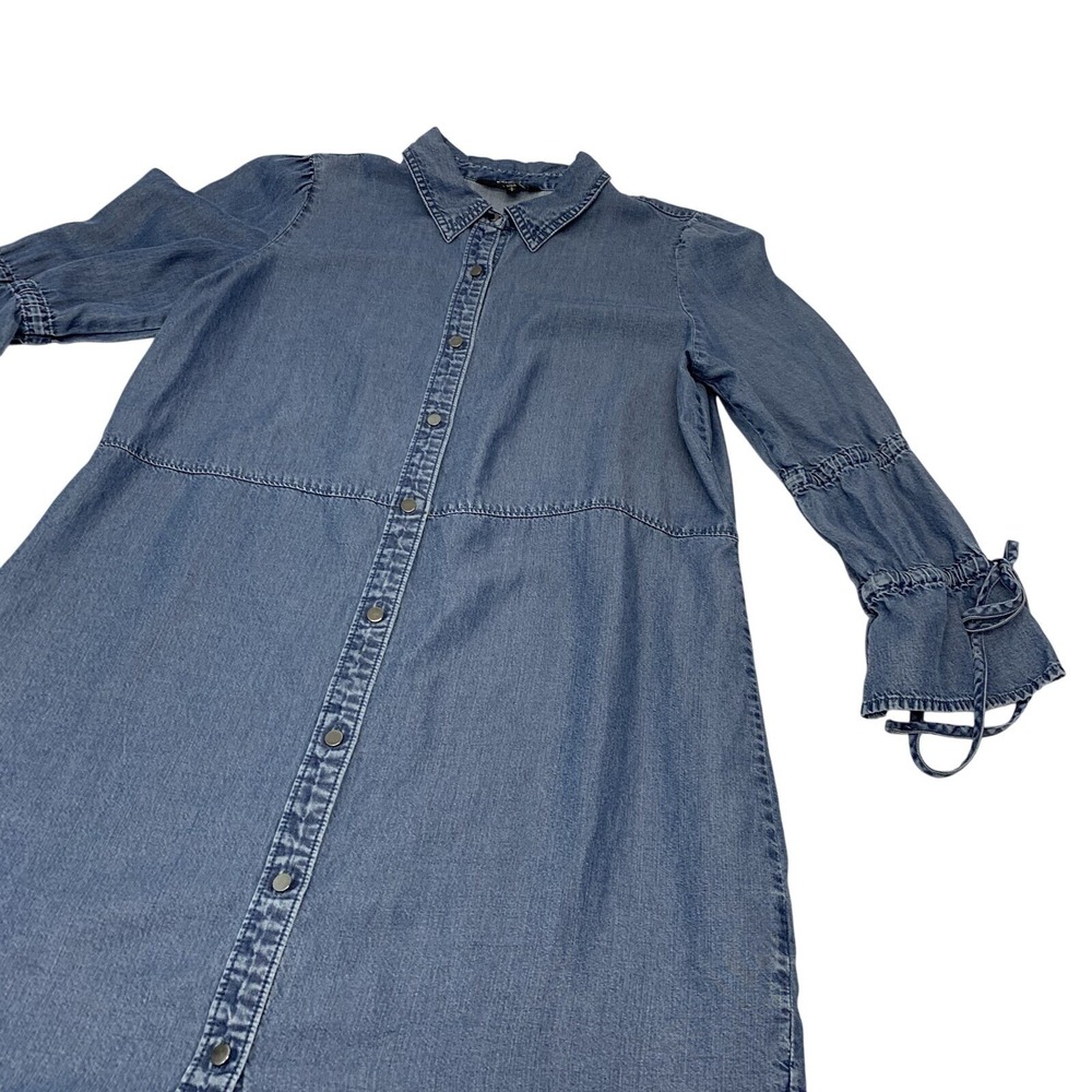 Express Chambray Button Front Shirt Dress Small Above Knee Blue Light 3/4 Sleeve